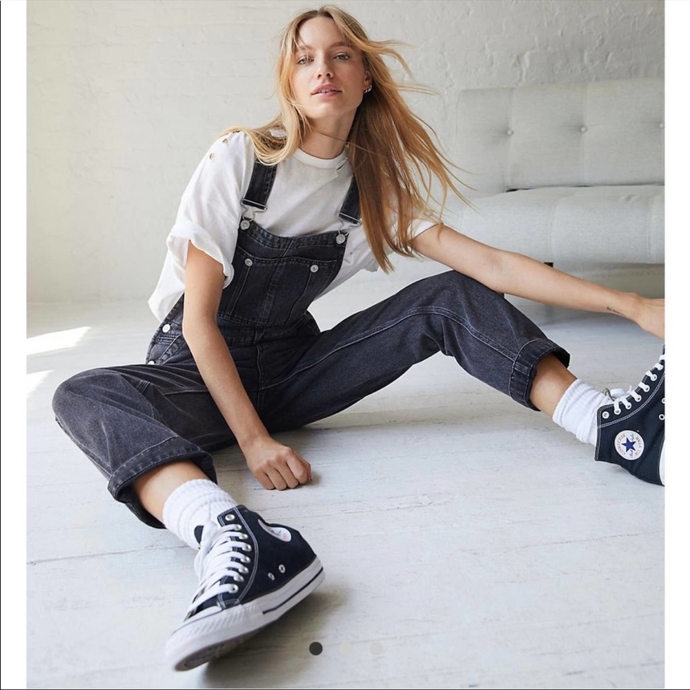 Free People Black Wash relaxed fit denim Overalls